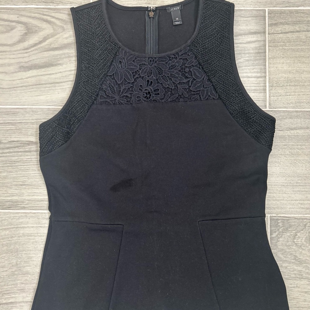 J. Crew Black structured mixed Lace shell Sleeveless Blouse top size xs